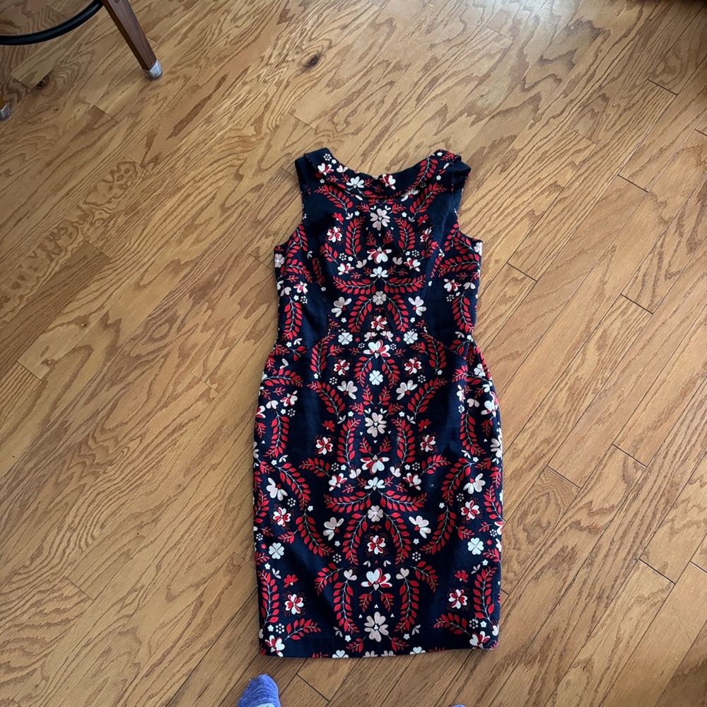 Boden Navy and Red Floral Midi Dress